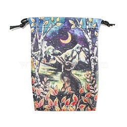 Double Face Printed Velvet Storage Bags, Drawstring Pouches Tarot Cards Packaging Bag, Rectangle, Rabbit, 17.9x13cm(ABAG-M007-01C)