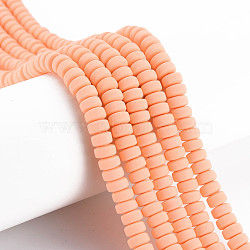 Handmade Polymer Clay Beads Strands, for DIY Jewelry Crafts Supplies, Flat Round, Light Salmon, 6~7x3mm, Hole: 1.5mm, about 113~116pcs/strand, 15.55 inch~16.14 inch(39.5~41cm)(CLAY-N008-35)