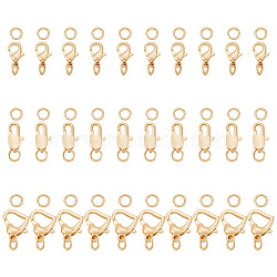Elite 30Pcs 3 Styles Alloy Lobster Claw Clasps, with Jump Rings, Light Gold, 10~14x5.5~10x2.5~4mm, Hole: 3~3.4mm, 10pcs/style(FIND-PH0010-86)