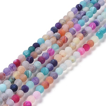 Natural Weathered Agate Beads Strands, Dyed, Frosted, Round, Mixed Color, 4mm, Hole: 1mm, about 97pcs/strand, 15.1 inch