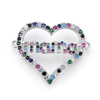 Brass Micro Pave Cubic Zirconia Links, For Mother's Day Jewelry Making, Heart with Word Mama, Colorful, Platinum, 22x27.5x4mm, Hole: 1.2mm