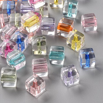 Transparent Acrylic Beads, Cube, Mixed Color, 8x7.5x7.5mm, Hole: 1.8mm, about 900pcs/500g