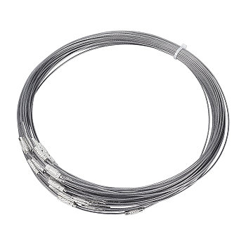 50Pcs 201 Stainless Steel Wire Necklace Cord, with Brass Screw Clasp, Slate Gray, 17.5 inch(444.5mm), 1mm, clasp: 12x4mm