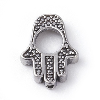 316 Surgical Stainless Steel Bead Frames, Hamsa Hand/Hand of Fatima/Hand of Miriam, Antique Silver, 14x18.5x3.4mm, Hole: 1.5mm