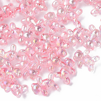Transparent Acrylic Beads, AB Color Plated, Bear, Pink, 16x13x8.5mm, Hole: 2mm, about 700pcs/500g