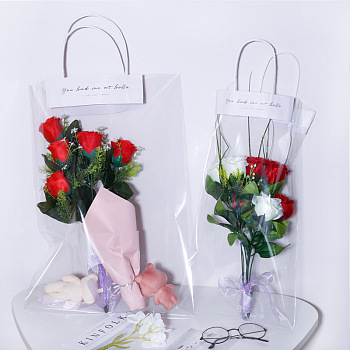 Transparent BOPP Plastic Gift Bag, with Sticks & Handle, Flower Packing Bags, Recycled Bags, for Wedding, for Valentine's Day, Birthday, Baby Shower, Clear, Bag: 45x25x0.01cm, 10pcs/set, Sticks: 20x6.1x0.02cm, 20pcs/set, Handle: 14x15~15.5cm, 20pcs/set