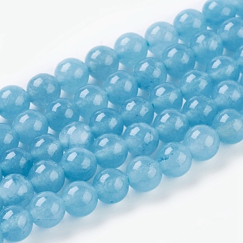 Natural White Jade Beads Strands, Imitation Aquamarine Color, Dyed, Round, Dark Cyan, 4mm, Hole: 1mm, about 87~95pcs/strand, 15 inch