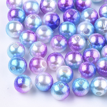 Acrylic Imitation Pearl Beads, Round, Medium Orchid, 8mm, Hole: 1.2~2mm