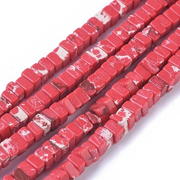 Synthetic Imperial Jasper Beads Strands, Dyed, Square Heishi Beads, Red, 3~3.5x3~3.5x1.7~2.5mm, Hole: 0.7mm, about 187pcs/strand, 15.27 inch~15.35 inch(38.8~39cm)
