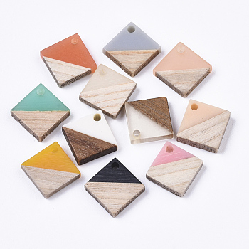 Resin & Wood Pendants, Rhombus, Mixed Color, 17x16.5x3~4.5mm, Hole: 1.8mm