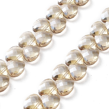 Electroplate Triangle Glass Beads Strands, Faceted, Pear Lurster Plated, Lemon Chiffon, 9x10x5mm, Hole: 1mm, about 100pcs/strand, 23.62''(60cm)