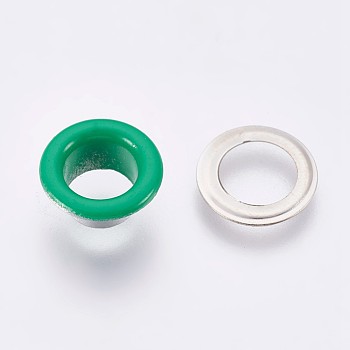 Iron Grommet Eyelet Findings, for Bag Making, Flat Round, Platinum, Light Sea Green, 8x4.3mm, Inner Diameter: 4mm