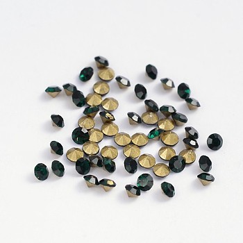 Back Plated Grade A Diamond Glass Pointed Rhinestone, Emerald, 3.8~3.9mm, about 1440pcs/bag