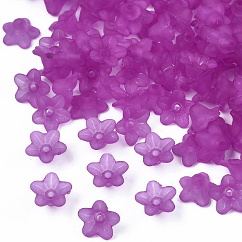 Transparent Acrylic Beads, Flower, Frosted, Purple, 10x5mm, Hole: 1mm, about 4600pcs/500g