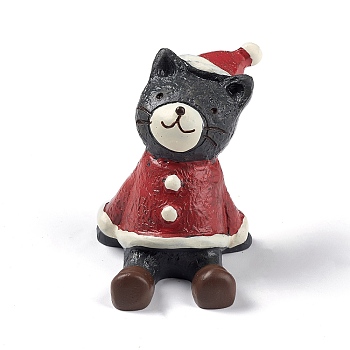 Christmas Theme Resin Display Decorations, for Home Office Tabletop Decoration, Cat Shape, 36x35x42mm