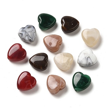 Opaque Acrylic Beads, Heart, Mixed Color, 14x14x7mm, Hole: 2mm, about 270pcs/500g