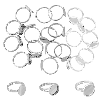 30Pcs 3 Style Brass Pad Ring Settings, Platinum & Silver, US Size 5 1/4(15.9mm)~US Size 6 1/2(16.9mm), Tray: 12mm, 10pcs/style