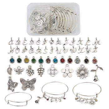 DIY Birthstone Charm Bangle Making Kit, Including 303 Stainless Steel Birthstone & Alloy Letter Charms, Iron Bangle & Jump Rings, Mixed Color, 278Pcs/box