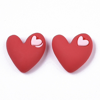 Opaque Resin Cabochons, Heart, Red, 19x20x8mm