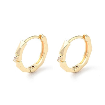 Brass Micro Pave Cubic Zirconia Hoop Earrings, Octagon, Real 18K Gold Plated, 11.5x2mm