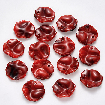 Acrylic Pendants, Imitation Gemstone Style, Waved Flat Round, Red, 19.5x19.5x5mm, Hole: 1.8mm, about 650pcs/500g