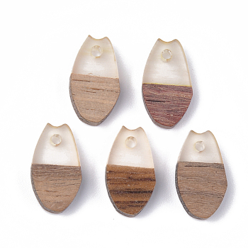 Resin & Walnut Wood Pendants, Fish Mouth, WhiteSmoke, 16x9x3.5~4mm, Hole: 1.8mm