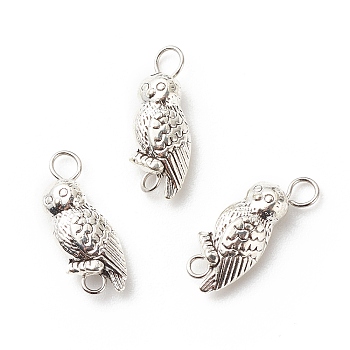 Tibetan Style Alloy Connector Charms, with 304 Stainless Steel, Owl, Antique Silver, 19.5x7x5mm, Hole: 3mm