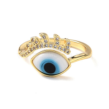 Lampwork Evil Eye Cuff Ring with Clear Cubic Zirconia(RJEW-L104-04G-03)-3