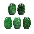 Natural Myanmar Jade Dyed Beads, Carved Barrel, Green, 16~16.5x11.5~12mm, Hole: 1.5mm(G-D364-09A)