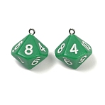 Acrylic Pendants, with Platinum Iron Loops, Ten Facets, Dice, Sea Green, 25x21.5x21.5mm, Hole: 2mm(OACR-Q103-01F)