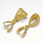 Filigree Rack Plating Brass Pendant Pinch Bails, Golden, 13x8x5mm, Hole: 5x9mm and 7x4mm, Pin: 1mm(X-KK-L102-12G)