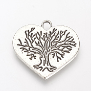 Tibetan Style Alloy Pendants, Heart with Tree, Cadmium Free & Lead Free, Antique Silver, 23x23.5x1.5mm, Hole: 2mm, about 450pcs/1000g(TIBE-S303-23AS-RS)