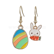 Easter Themed Alloy Enamel Dangle Earrings, Rabbit & Egg Asymmetrical Earrings, Deep Sky Blue, 30~38x11~14mm(EJEW-JE05497-03)