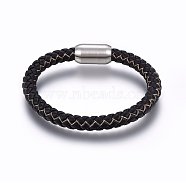 Leather Braided Cord Bracelet with Magnetic Clasp for Men Women, PeachPuff, 8-5/8 inch(22cm)(BJEW-G603-04C-01)