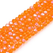 Electroplate Glass Beads Strands, Half Rainbow Plated, Faceted, Rondelle, Orange, 2.9~3.3x2mm, Hole: 0.8mm, about 148~150pcs/strand, 39.5~40cm(EGLA-A044-T2mm-L25)