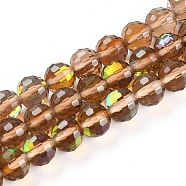 Electroplate Transparent K9 Glass Beads Strands, Faceted, Round, Sienna, 8mm, Hole: 1mm, about 50pcs/strand, 14.76 inch(37.5cm)(GLAA-L028-8mm-A02)