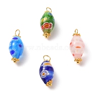 Handmade Millefiori Glass Beads Pendants, with Alloy Spacer Beads and Brass Ball Head Pins, Oval, Golden, Mixed Color, 19x8mm, Hole: 2.5mm(X-PALLOY-JF00555)