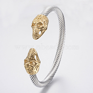 304 Stainless Steel Cuff Bangles Torque Bangles, Skull, Golden & Stainless Steel Color, 55x63mm(2-1/8 inchx2-1/2 inch)(BJEW-H570-07GP)