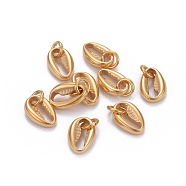 304 Stainless Steel Charms, with Jump Ring, Cowrie Shell, Golden, 11.5x7.7x3mm, Hole: 3.5mm(STAS-L218-18G)