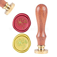 DIY Scrapbook, Brass Wax Seal Stamp and Wood Handle Sets, Flower, Golden, 8.9x2.5cm, Stamps: 25x14.5mm(AJEW-WH0100-206)