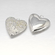 Filigree Heart Rack Plating Brass Photo Locket Pendants, Lead Free, Silver Color Plated, 26x26x7mm, Hole: 1mm, Inner: 19x18mm(X-KK-N0096-24S-LF)