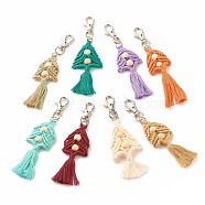 Polycotton(Polyester Cotton) Tassel Keychain, with Unfinished Wood and Alloy Swivel Lobster Claw Clasps, Mixed Color, 13.2cm(KEYC-JKC00315)