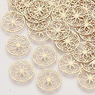 Brass Links connectors, Etched Metal Embellishments, Long-Lasting Plated, Flower of Life, Light Gold, 13x0.3mm, Hole: 1.2mm(KKC-R001-08LG)