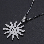 201 Stainless Steel Pendants Necklaces, with Cable Chains and Lobster Claw Clasps, Sun, Stainless Steel Color, 17.71 inch(45cm), 1.5mm(NJEW-S105-JN725-45-1)