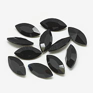 Pointed Back Glass Rhinestone Cabochons, Faceted, Horse Eye, Jet, 10x5x3mm(RGLA-T083-5x10mm-02)