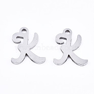 201 Stainless Steel Charms, Laser Cut, Alphabet, Stainless Steel Color, Letter.K, 12x10x1mm, Hole: 1.4mm(STAS-T044-217P-K)