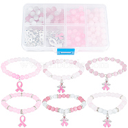 DIY Breast Cancer Awareness Bracelet Making Kit, Including Alloy Enamel Ribbon Pendants, Alloy Enamel Rhinestone Pendants, Glass Imitation Jade & Cat Eye Round Beads, Pink, 222Pcs/box(DIY-SC0021-74)