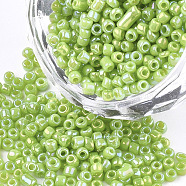 Opaque Glass Seed Beads, Rainbow Plated, Round, Lime Green, 2mm, Hole: 1mm, about 30000pcs/bag(SEED-S023-01C-04)