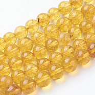 Natural Quartz Crystal Beads Strands, Round, Dyed & Heated, Gold, 8mm, Hole: 1mm, about 24pcs/strand, 8 inch(X-G-C076-8mm-6)
