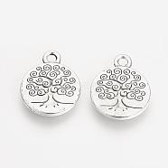 Tibetan Style Alloy Flat Round with Tree of Life Pendants, Cadmium Free & Lead Free, Antique Silver, 19x15.2x2mm, Hole: 2.5mm(X-TIBEP-Q043-314-RS)